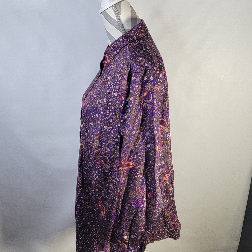 Womans Chaps No Iron Floral Long Sleeve 100% Cotton Button Front Purple Size 2XL - Picture 7 of 11